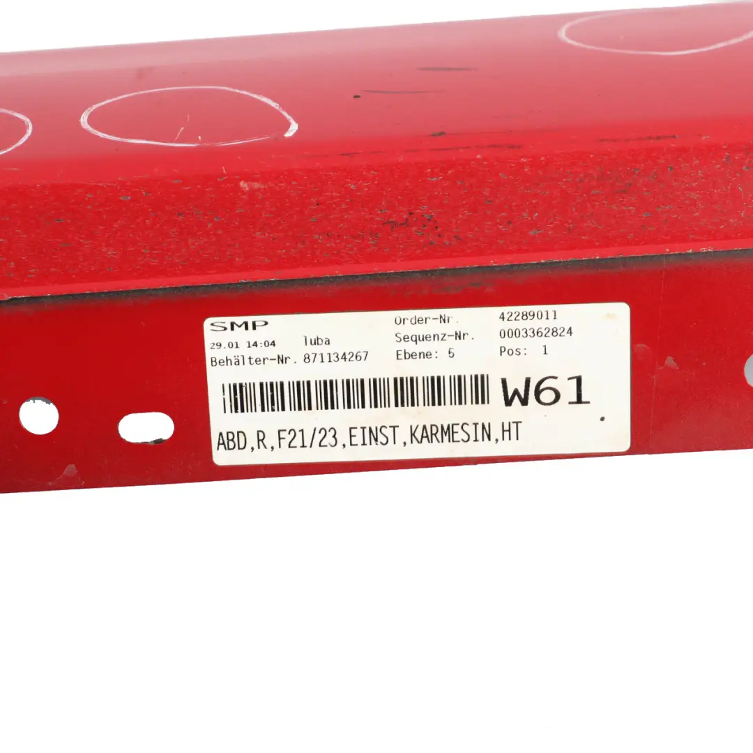 Sill Strip Side Skirt Right O/S Karmesinrot Crimson Red A61 to BMW F21 F22 F23 with Part number 7293544 BMW F21 F22 F23 Sill Strip Side Skirt Right O/S Karmesinrot Crimson Red A61 - SKU 7293544-KAR - Part number 7293544