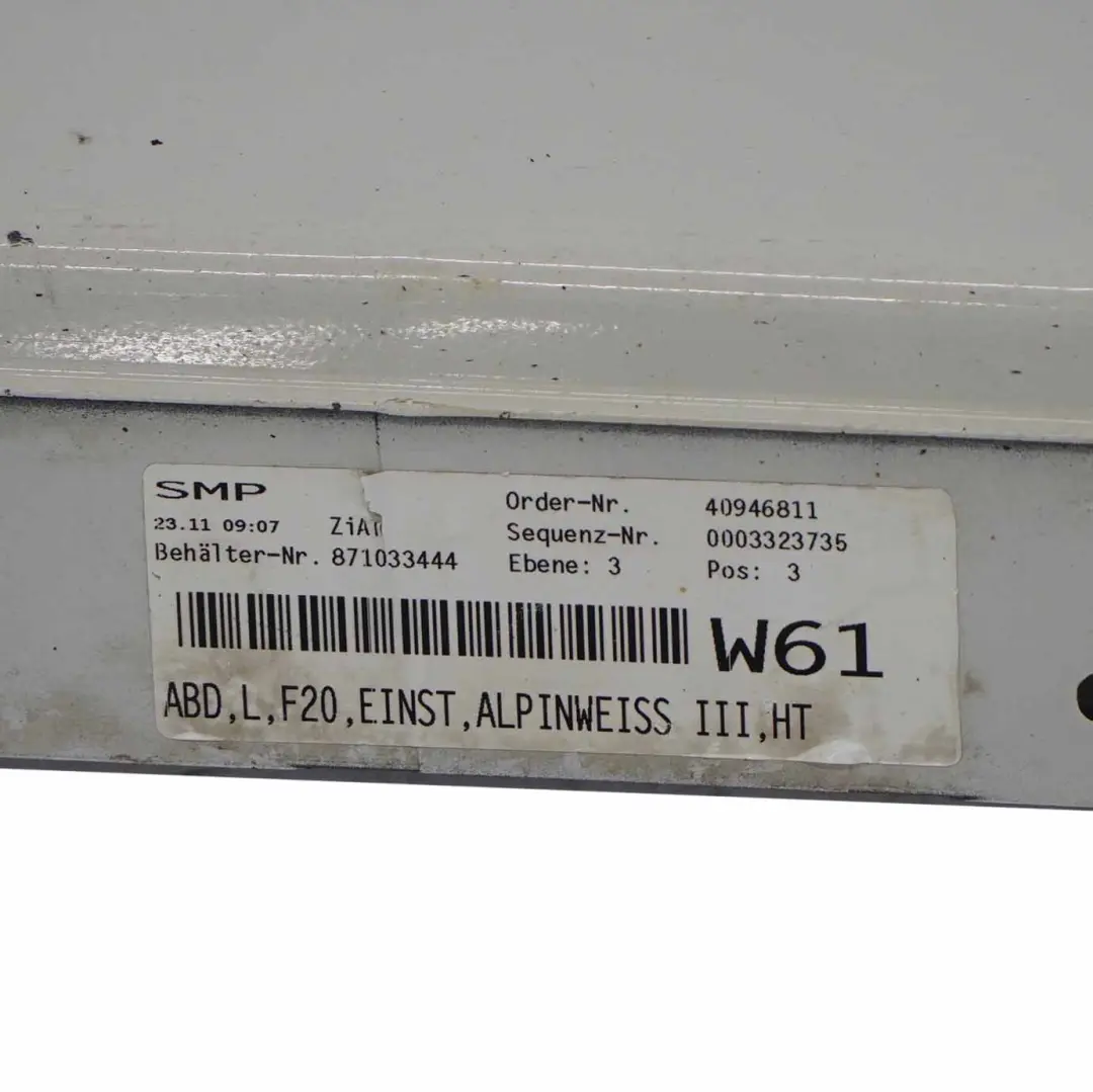 Sill Strip Side Skirt Left N/S Alpinweiss Alpine White - 300 to BMW F20 with Part number 7293553 BMW F20 Sill Strip Side Skirt Left N/S Alpinweiss Alpine White - 300 - SKU 7293553-AW1 - Part number 7293553