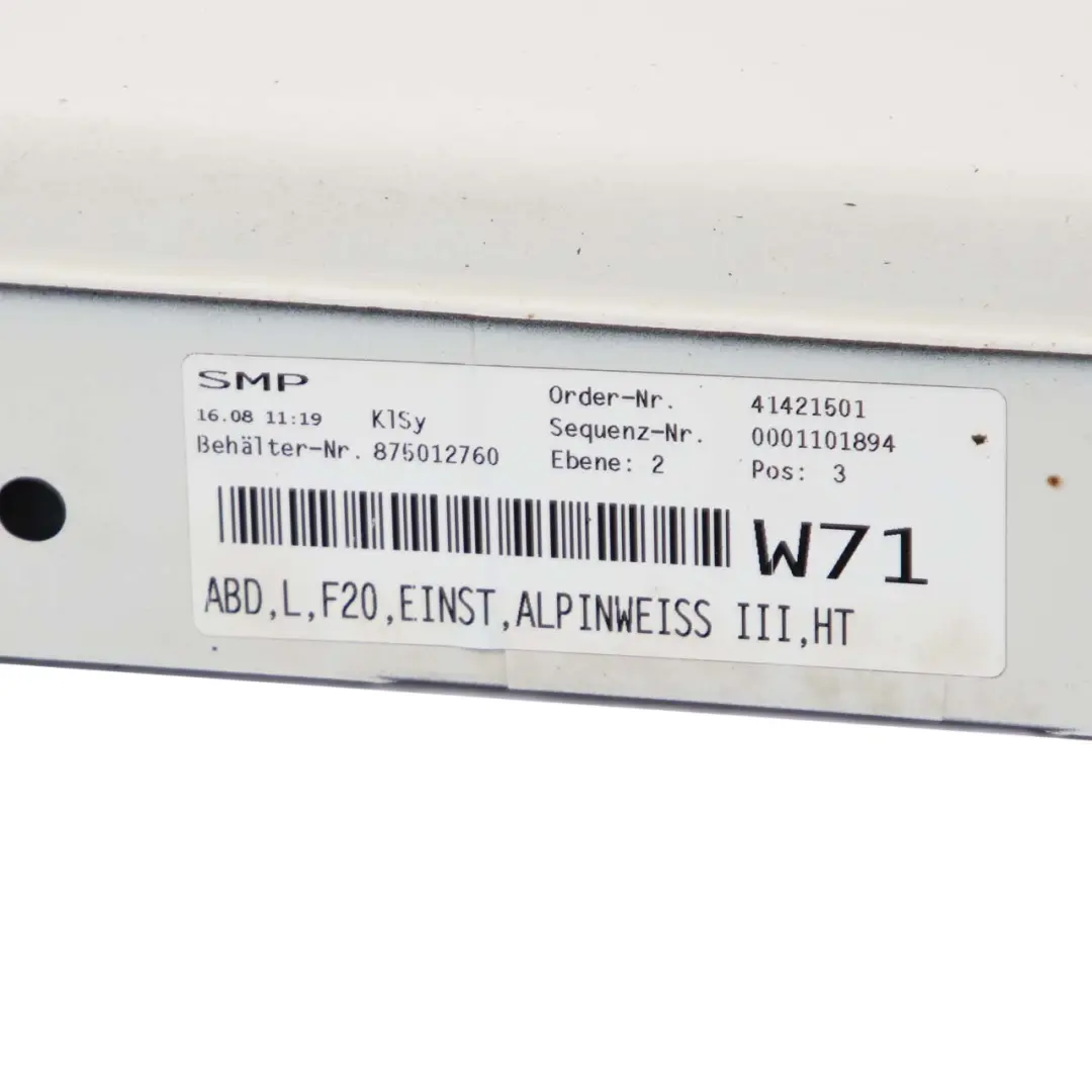 Sill Strip Side Skirt Left N/S Alpinweiss Alpine White - 300 to BMW F20 with Part number 7293553 BMW F20 Sill Strip Side Skirt Left N/S Alpinweiss Alpine White - 300 - SKU 7293553-AW - Part number 7293553