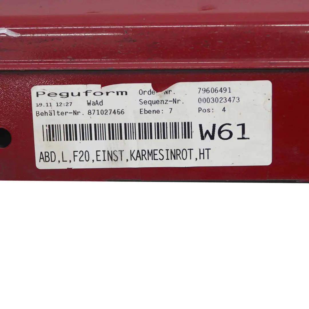 Gonna laterale a sinistra Karmesinrot Rosso Cremisi - A61 per BMW F20 con numero di parte 7293553 BMW F20 Gonna laterale a sinistra Karmesinrot Rosso Cremisi - A61 - SKU 7293553-KAR1 - Numero di parte 7293553