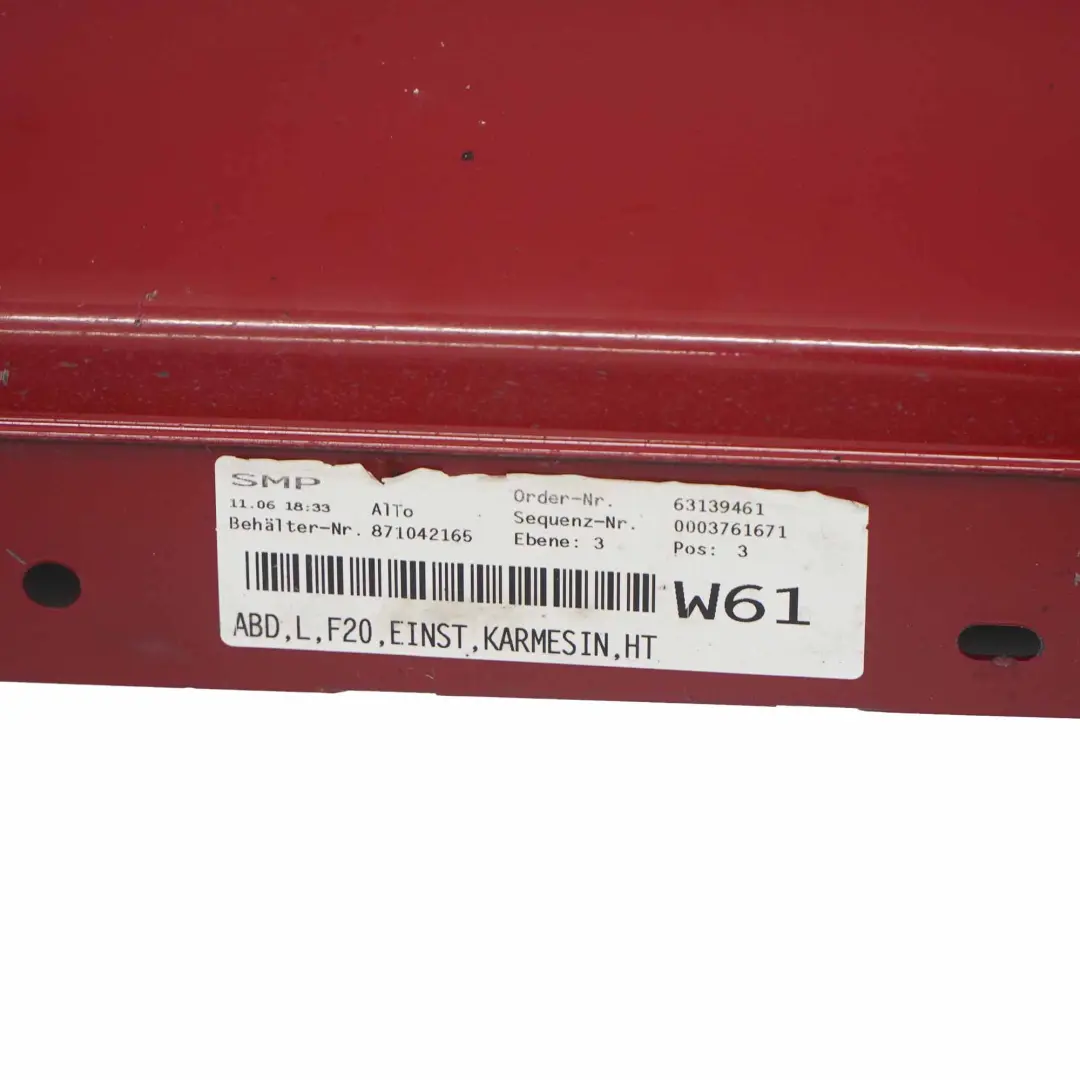 Gonna laterale a sinistra Karmesinrot Rosso Cremisi - A61 per BMW F20 con numero di parte 7293553 BMW F20 Gonna laterale a sinistra Karmesinrot Rosso Cremisi - A61 - SKU 7293553-KAR4 - Numero di parte 7293553
