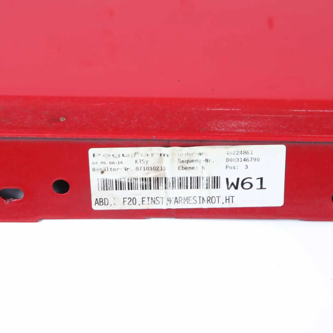 Sill Strip Side Skirt Left N/S Karmesinrot Crimson Red - A61 to BMW F20 with Part number 7293553 BMW F20 Sill Strip Side Skirt Left N/S Karmesinrot Crimson Red - A61 - SKU 7293553-KAR - Part number 7293553