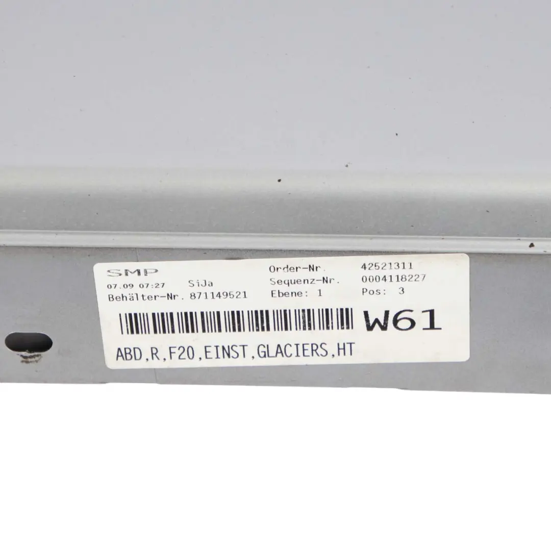 Listwa Progowa Prawa Glaciersilber Srebrny Metalik - A83 do BMW F20 o numerze 7293554 BMW F20 Listwa Progowa Prawa Glaciersilber Srebrny Metalik - A83 - SKU 7293554-GSB1 - Numer Części 7293554