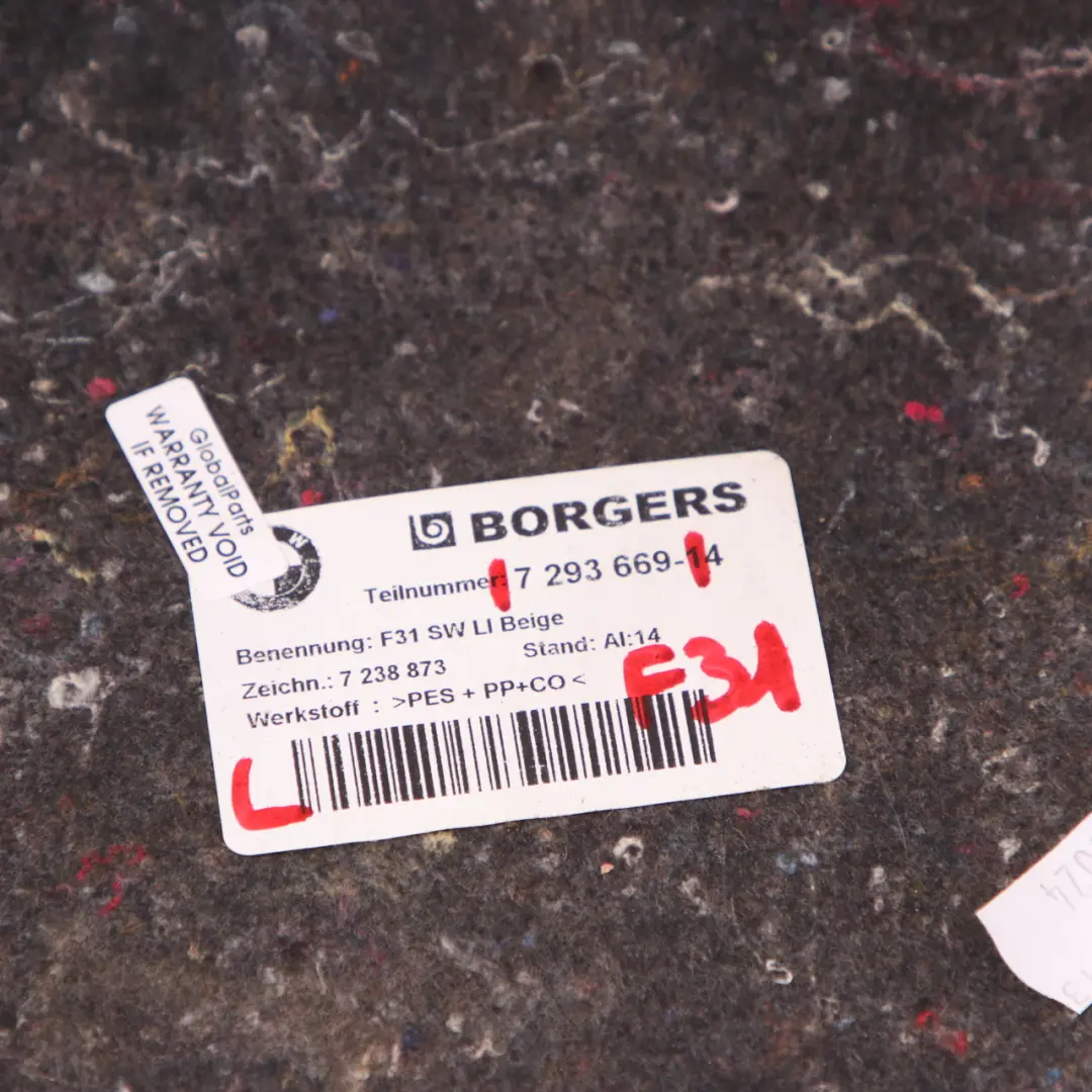 Boot Cover Liner Trim Side Panel Trunk Venetobeige Rear Left N/S to BMW F31 with Part number 7293669 BMW F31 Boot Cover Liner Trim Side Panel Trunk Venetobeige Rear Left N/S - SKU 7293669 - Part number 7293669