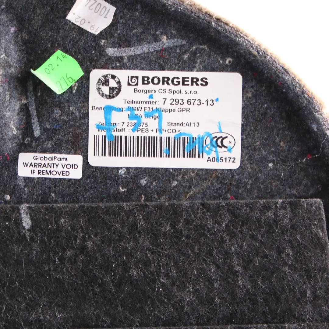 Trunk Trim BMW F31 Touring Cover Rear Left N/S Boot Lateral Venetobeige to with Part number 7293673 Trunk Trim BMW F31 Touring Cover Rear Left N/S Boot Lateral Venetobeige - SKU 7293673 - Part number 7293673