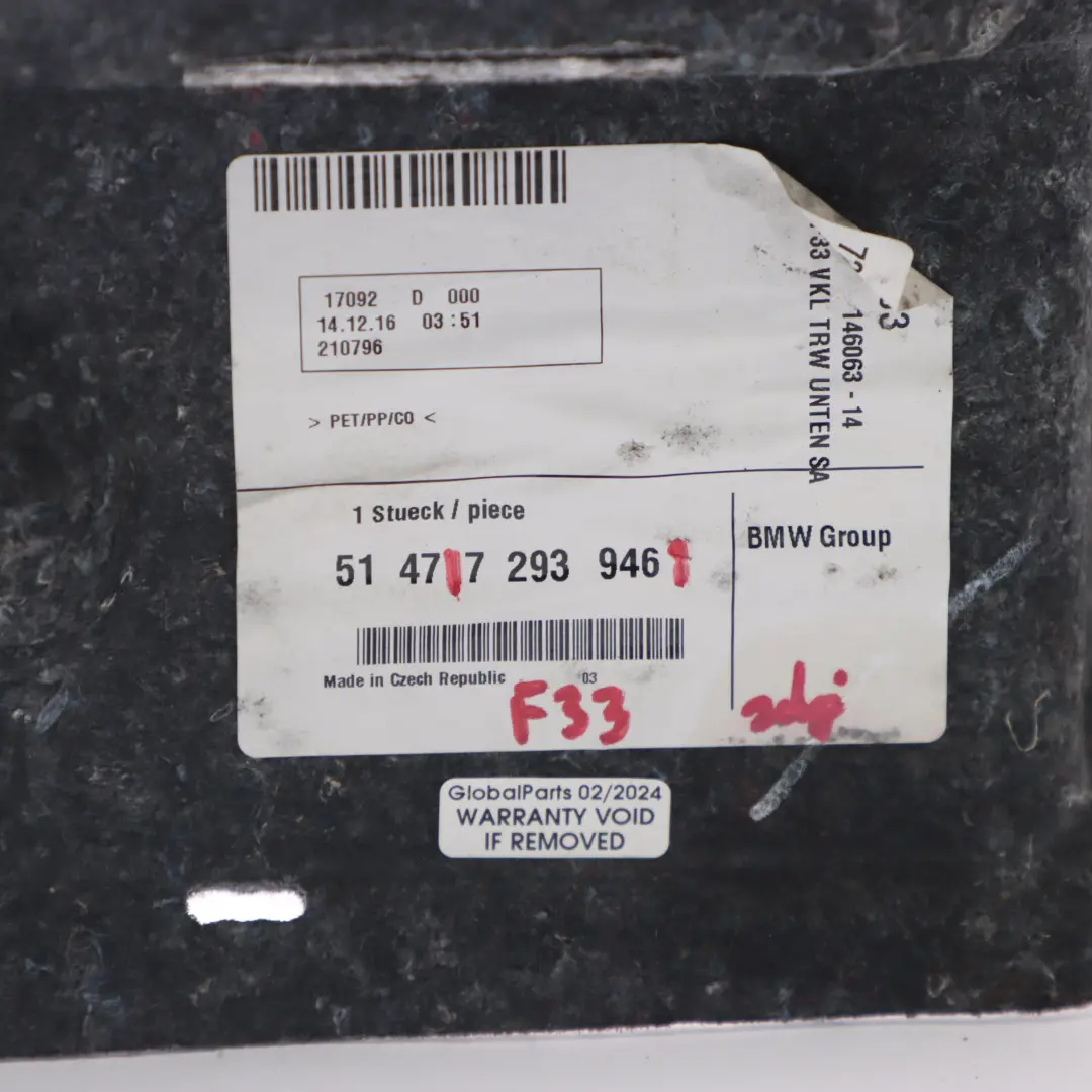 BMW F33 F83 M4 Cabrio Cabrio Kofferraumtrennwand Abdeckung unten - SKU 7293946 - Teilenummer 7293946