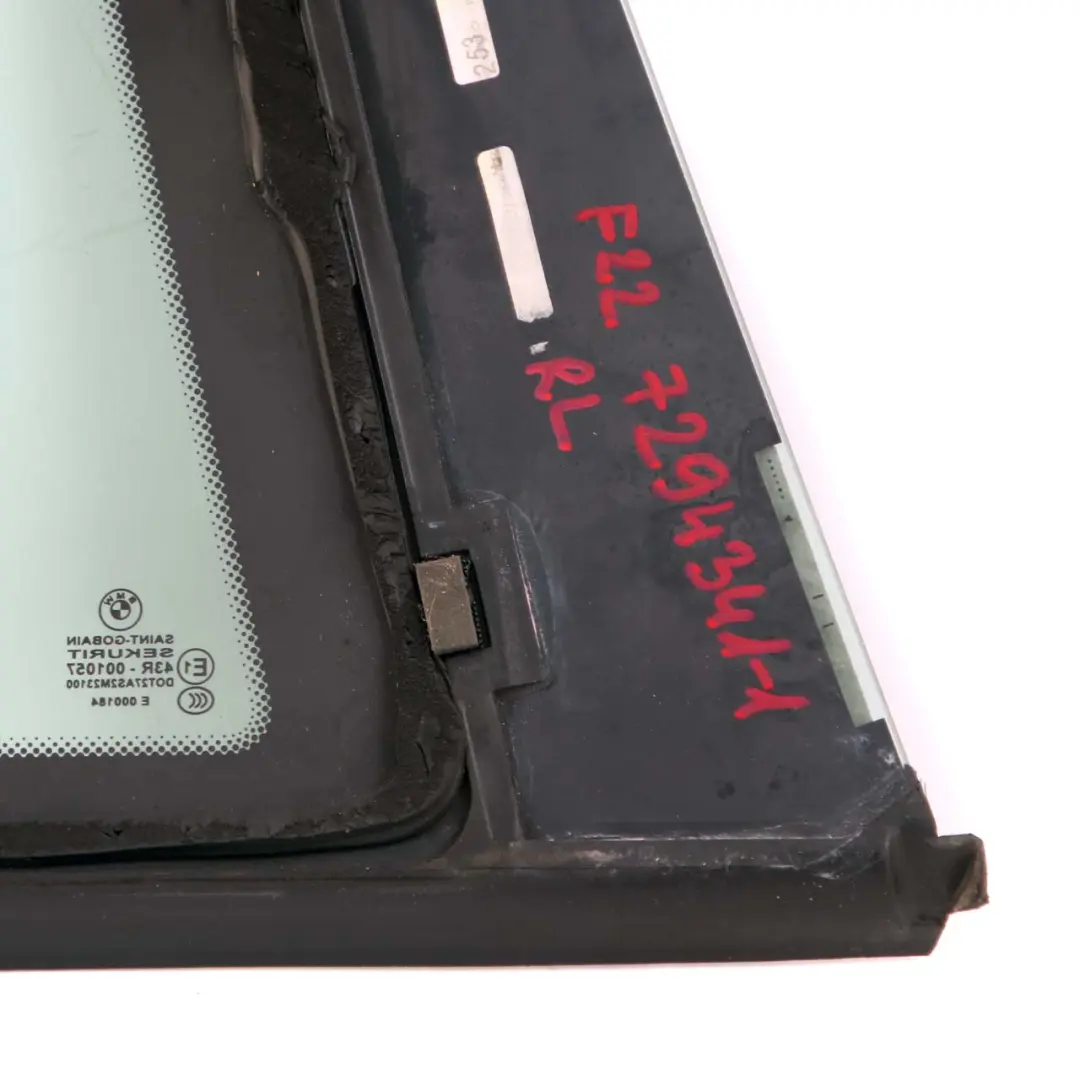 Left N/S Side Quarter Window Glass Fixed Green AS2 to BMW 2 Series F22 Coupe Rear with Part number 7294341 BMW 2 Series F22 Coupe Rear Left N/S Side Quarter Window Glass Fixed Green AS2 - SKU 7294341-1 - Part number 7294341