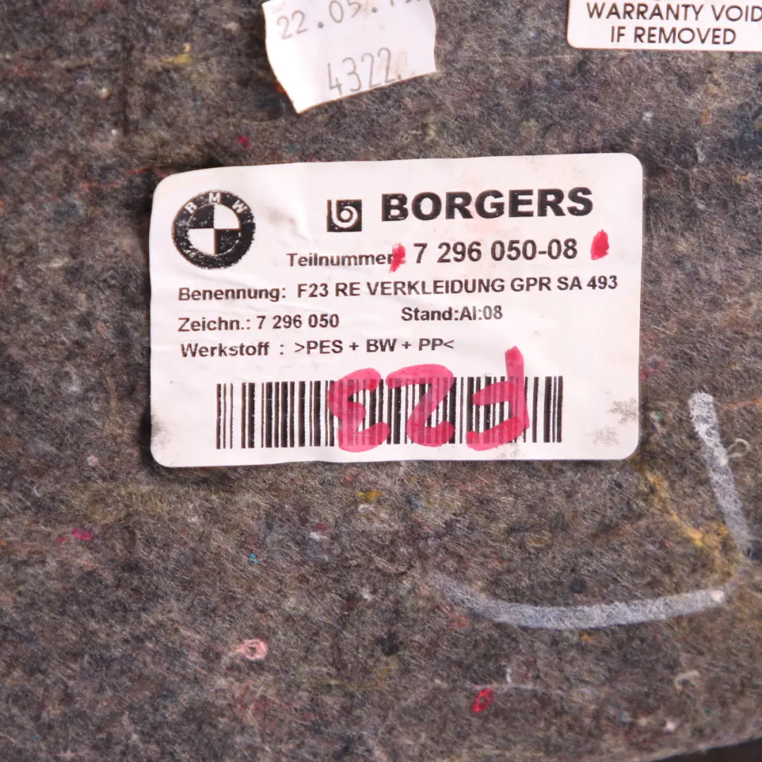 BMW 2 F23 Cabrio Boot Trunk Right O/S Lateral Panel Luggage Compartment - SKU 7296050 - Part number 7296050