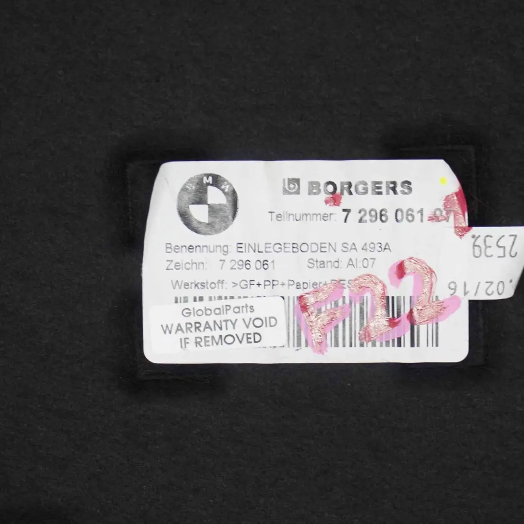 BMW F22 Wykładzina Podłoga Osłona Bagażnika - SKU 7296061-1 - Numer Części 7296061