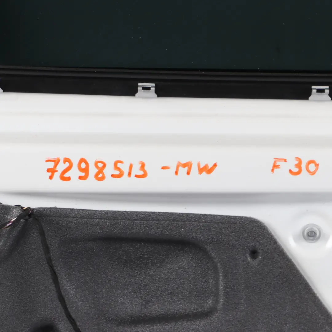 Left Door N/S Mineralweiss Mineral White - A96 to BMW F30 Rear with Part number 7298513 BMW F30 Rear Left Door N/S Mineralweiss Mineral White - A96 - SKU 7298513-MW - Part number 7298513