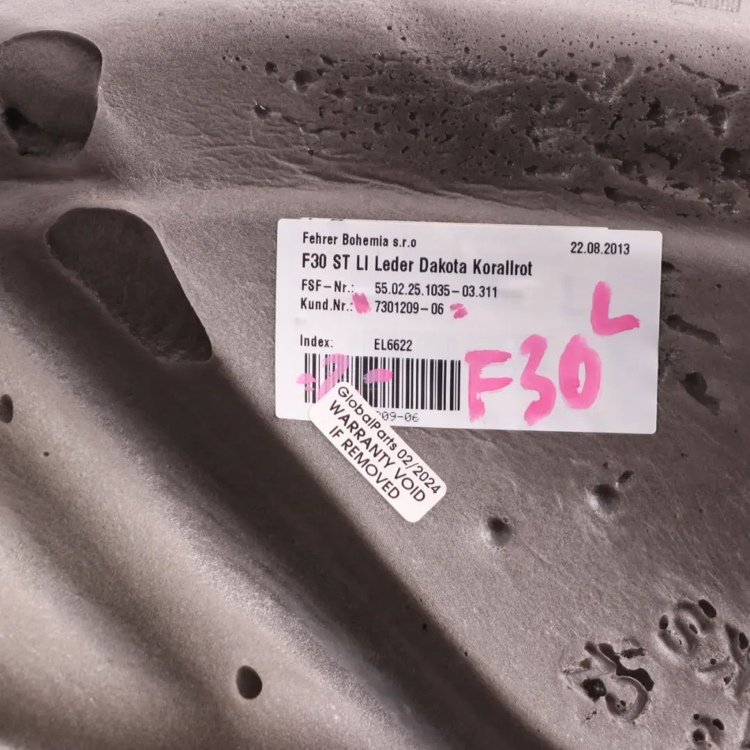 Bench Left N/S Lateral Panel Leather Dakota Coral Red to BMW F30 Rear Seat with Part number 7301209 BMW F30 Rear Seat Bench Left N/S Lateral Panel Leather Dakota Coral Red - SKU 7301209 - Part number 7301209