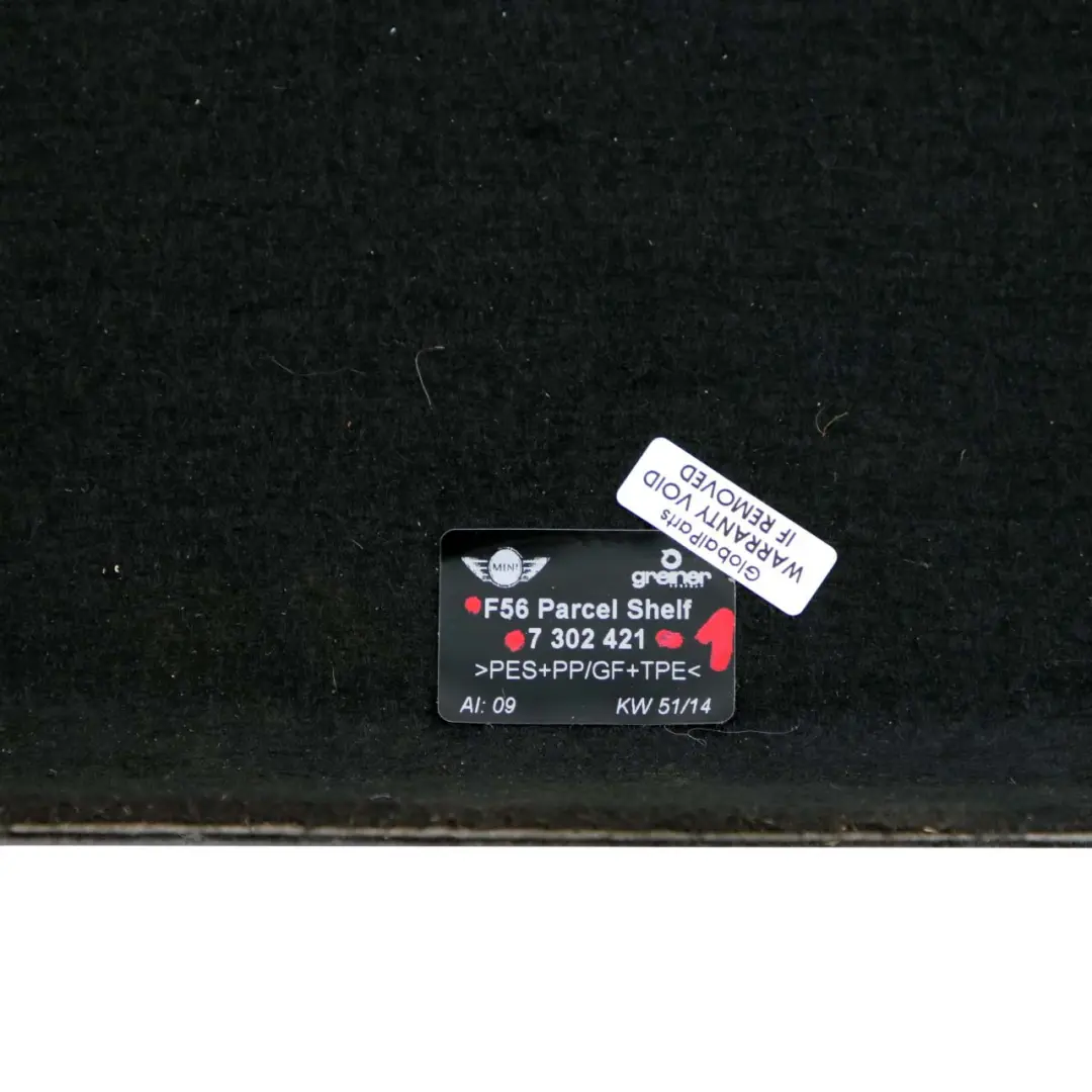 Window Parcel Shelf Trim Cover Panel Black to Mini Cooper One F56 Rear with Part number 7302421 Mini Cooper One F56 Rear Window Parcel Shelf Trim Cover Panel Black - SKU 7302421-1 - Part number 7302421