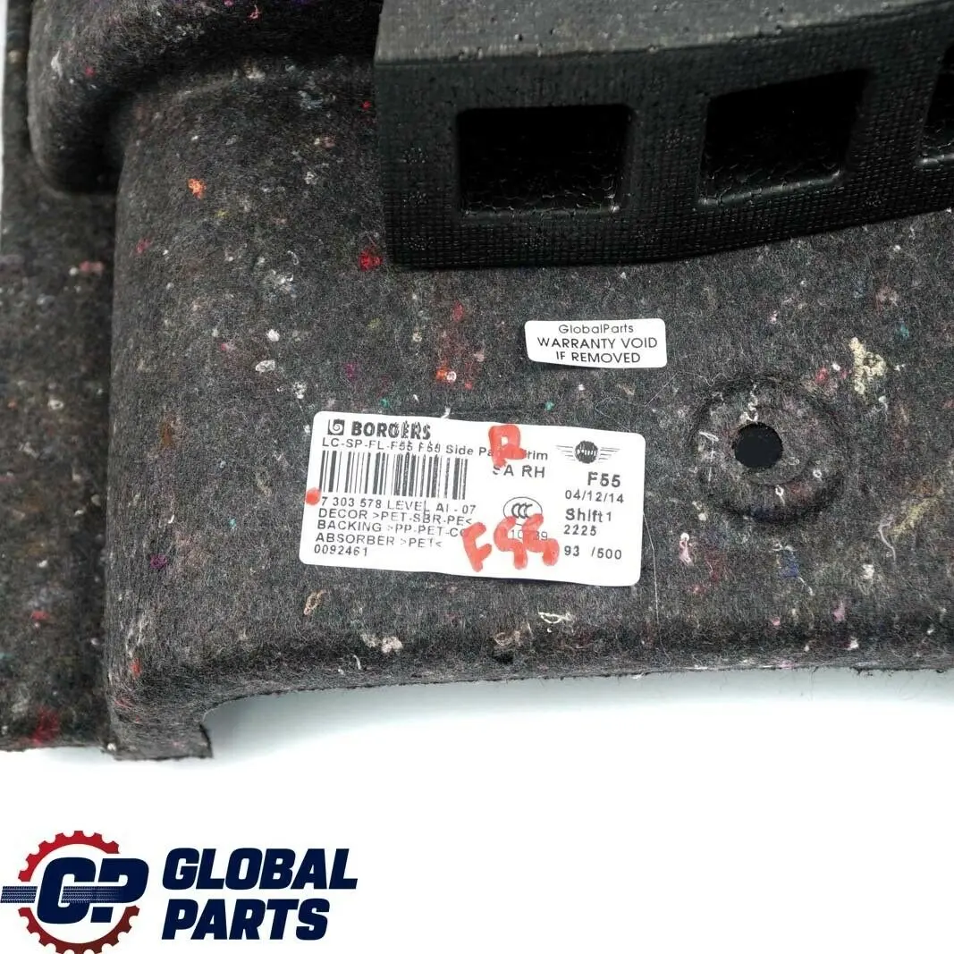 Pannello laterale di rivestimento bagagliaio posteriore destro per Mini Cooper F55 con numero di parte 7303578 Mini Cooper F55 Pannello laterale di rivestimento bagagliaio posteriore destro - SKU 7303578 - Numero di parte 7303578