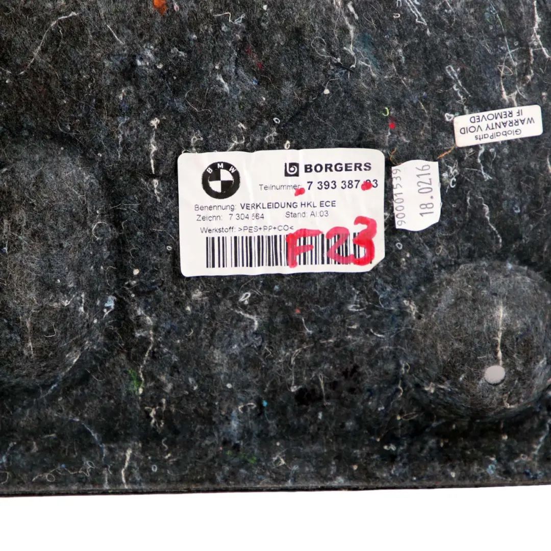 Boot Trunk Lid Tailgate Interior Trim Panel Covering 7393387 to BMW 2 F23 Cabrio with Part number 7304564 BMW 2 F23 Cabrio Boot Trunk Lid Tailgate Interior Trim Panel Covering 7393387 - SKU 7304564 - Part number 7304564