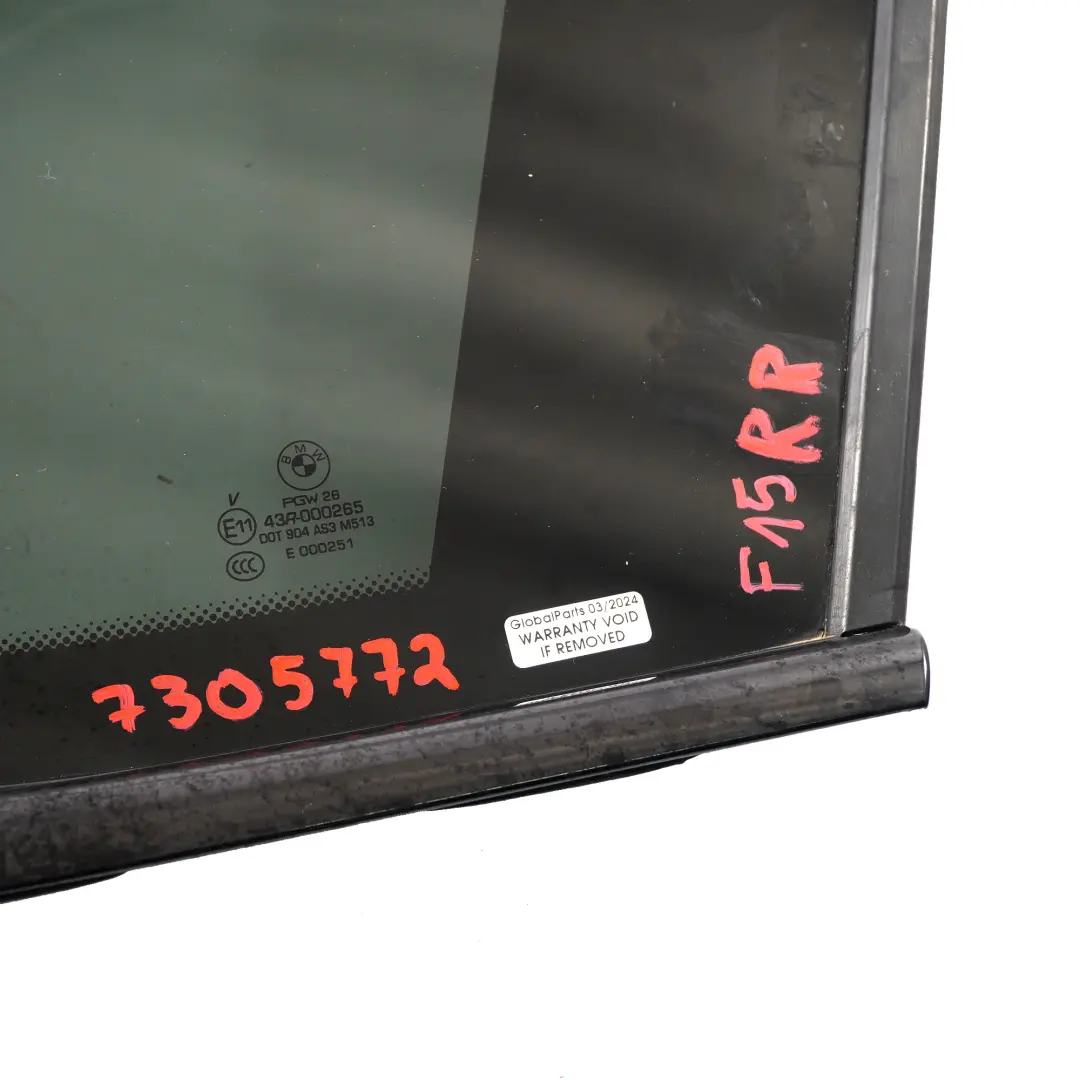 Fenster Glas Seite Fest hinten rechts AS3 Schwarzer Streifen für BMW X5 F15 mit Teilenummer 7305772 BMW X5 F15 Fenster Glas Seite Fest hinten rechts AS3 Schwarzer Streifen - SKU 7305772 - Teilenummer 7305772