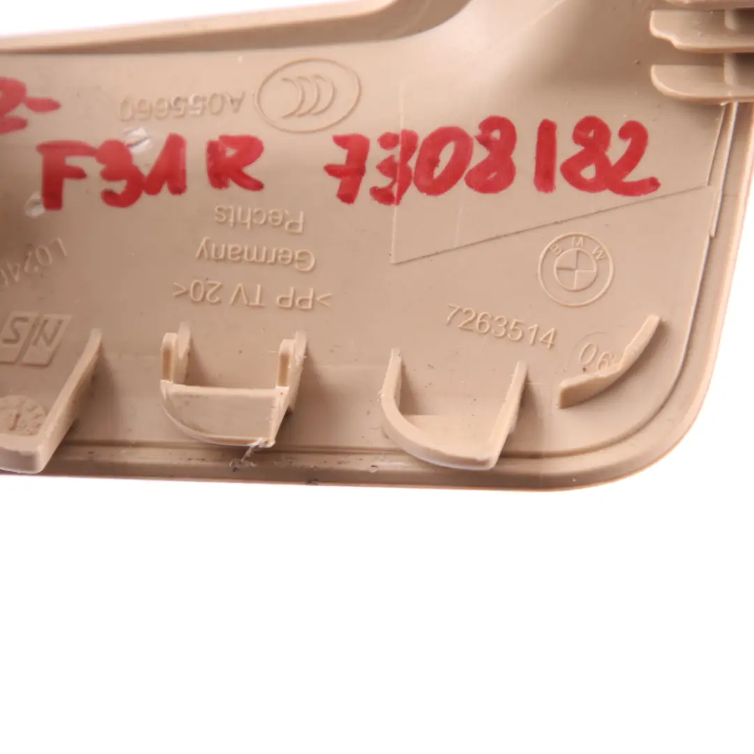 Belt Cover BMW F30 F31 F34 F36 Catch Front Right O/S Venetobeige 7263514 to Seat with Part number 7308182 Seat Belt Cover BMW F30 F31 F34 F36 Catch Front Right O/S Venetobeige 7263514 - SKU 7308182 - Part number 7308182