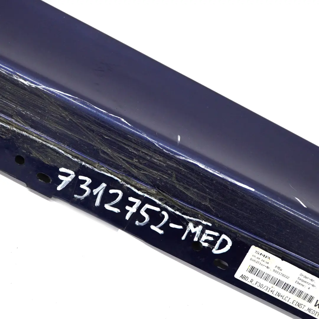 BMW F30 F31 Faldón lateral derecho Mediterranean Blue Metallic - C10 - SKU 7312752-MED - Número de pieza 7312752