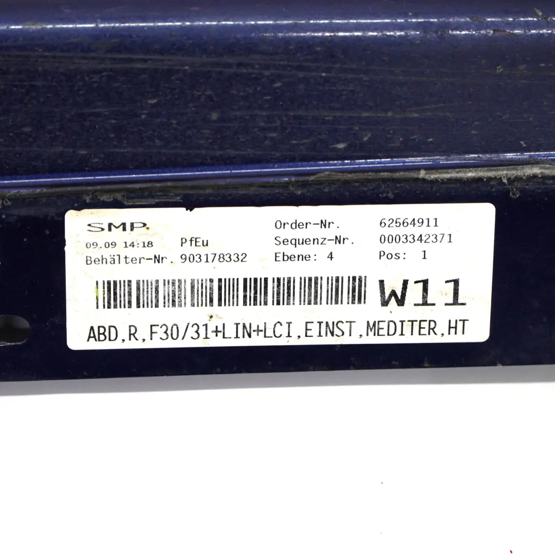 BMW F30 F31 Faldón lateral derecho Mediterranean Blue Metallic - C10 - SKU 7312752-MED - Número de pieza 7312752