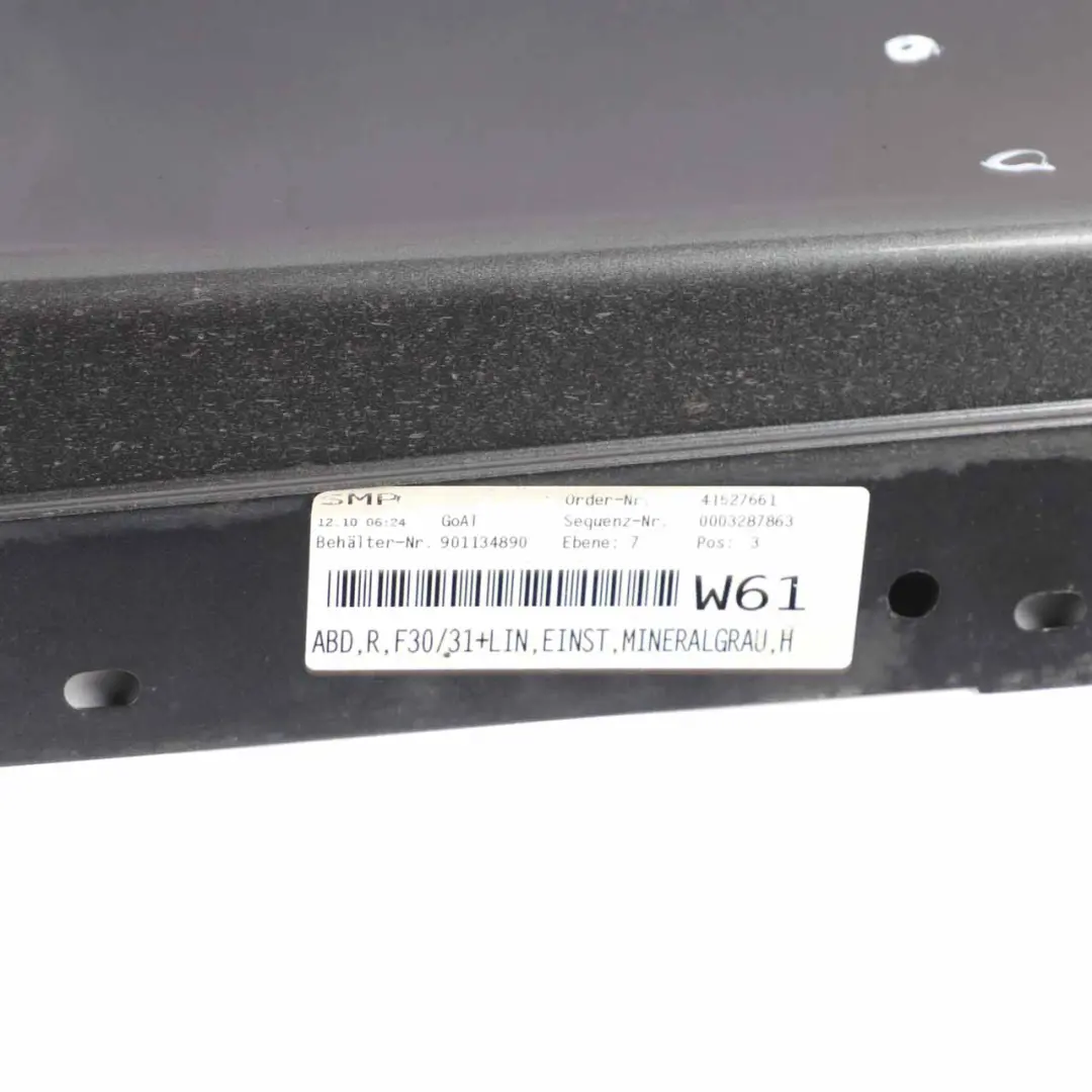 Side Skirt Sill Strip Right O/S Mineralgrau Grey Metallic - B39 to BMW F30 F31 with Part number 7312752 BMW F30 F31 Side Skirt Sill Strip Right O/S Mineralgrau Grey Metallic - B39 - SKU 7312752-MG - Part number 7312752