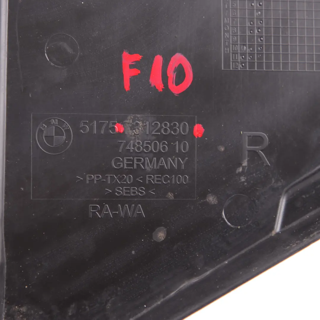 Tapa Paso de Rueda Inferior Derecho Embellecedor para BMW F10 F11 LCI con número de pieza 7312830 BMW F10 F11 LCI Tapa Paso de Rueda Inferior Derecho Embellecedor - SKU 7312830 - Número de pieza 7312830