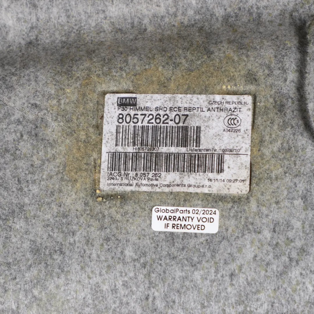 Headlining Roof Lining Anthracite M Sport Lifting Roof to BMW F30 Black with Part number 7313593 BMW F30 Black Headlining Roof Lining Anthracite M Sport Lifting Roof - SKU 7313593 - Part number 7313593