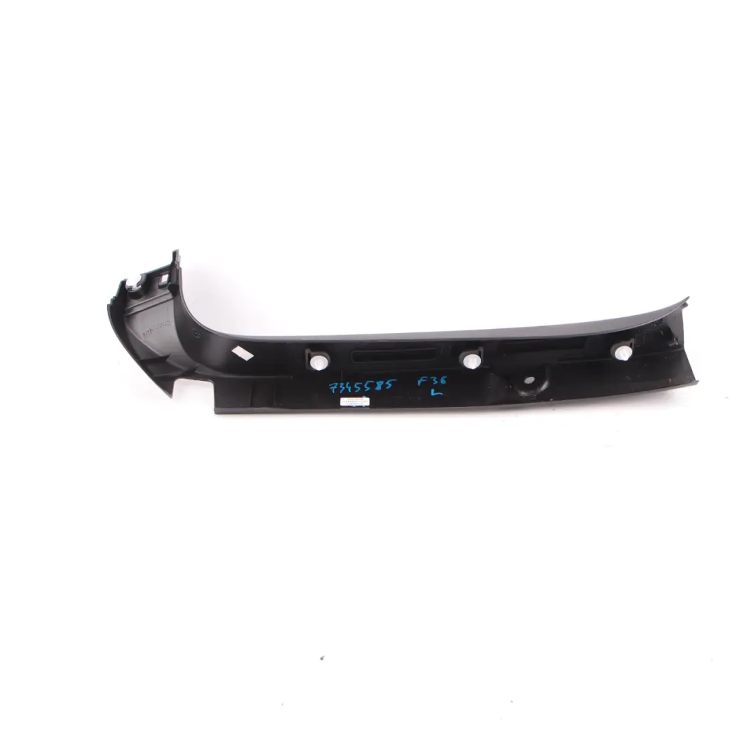 Embellecedor Maletero Rail Lateral Tapa Panel Izquierdo Negro para BMW F36 con número de pieza 7345585 BMW F36 Embellecedor Maletero Rail Lateral Tapa Panel Izquierdo Negro - SKU 7345585 - Número de pieza 7345585