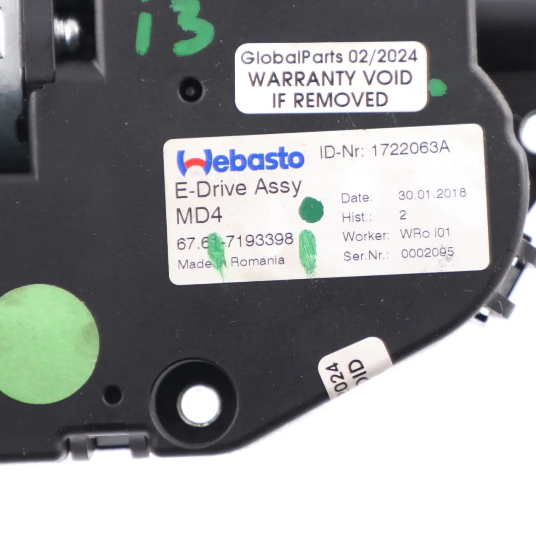 BMW F20 F21 F30 F31 F10 F11 Sliding Sunroof Drive Motor Unit Webasto 7193398 - SKU 7316535-2 - Part number 7316535