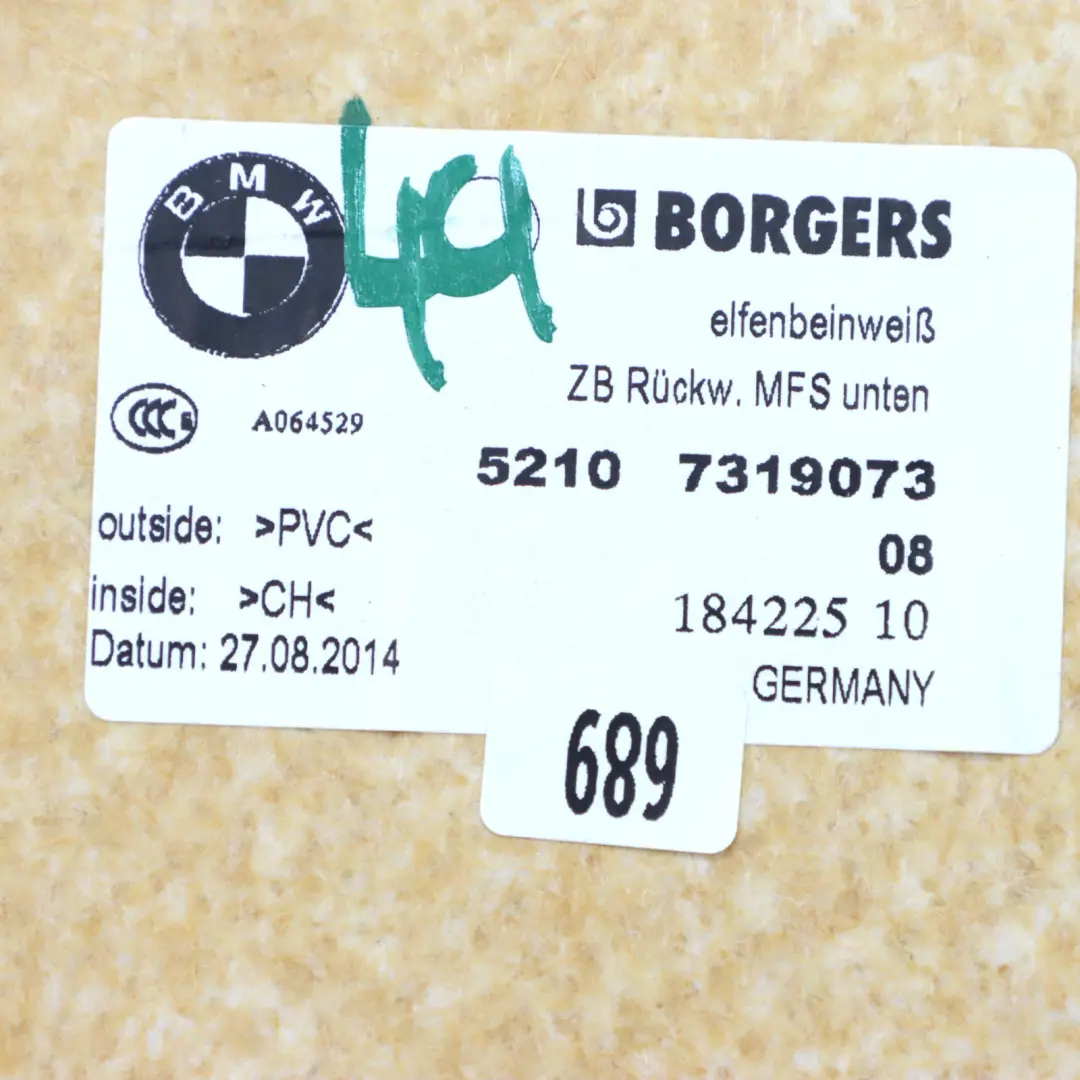 BMW F01 F10 LCI Confort Delantero Asiento Respaldo Panel Elfenbein Weiss - SKU 7319073 - Número de pieza 7319073