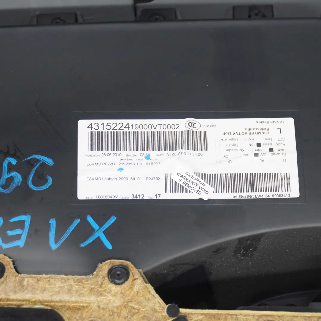 Front Door Card Trim Lining Right O/S Cloth Elektra Anthracite to BMW X1 E84 with Part number 7320174 BMW X1 E84 Front Door Card Trim Lining Right O/S Cloth Elektra Anthracite - SKU 7320174 - Part number 7320174