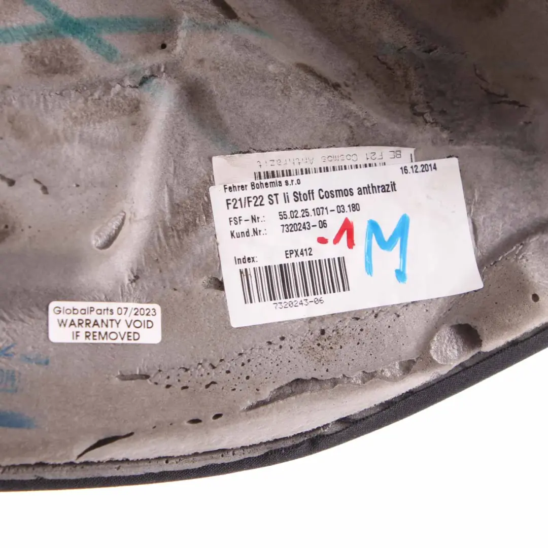 Side Finisher Rear Left N/S Seat Side Cloth Fabric Anthracite to BMW F21 F22 with Part number 7320243 BMW F21 F22 Side Finisher Rear Left N/S Seat Side Cloth Fabric Anthracite - SKU 7320243-1 - Part number 7320243