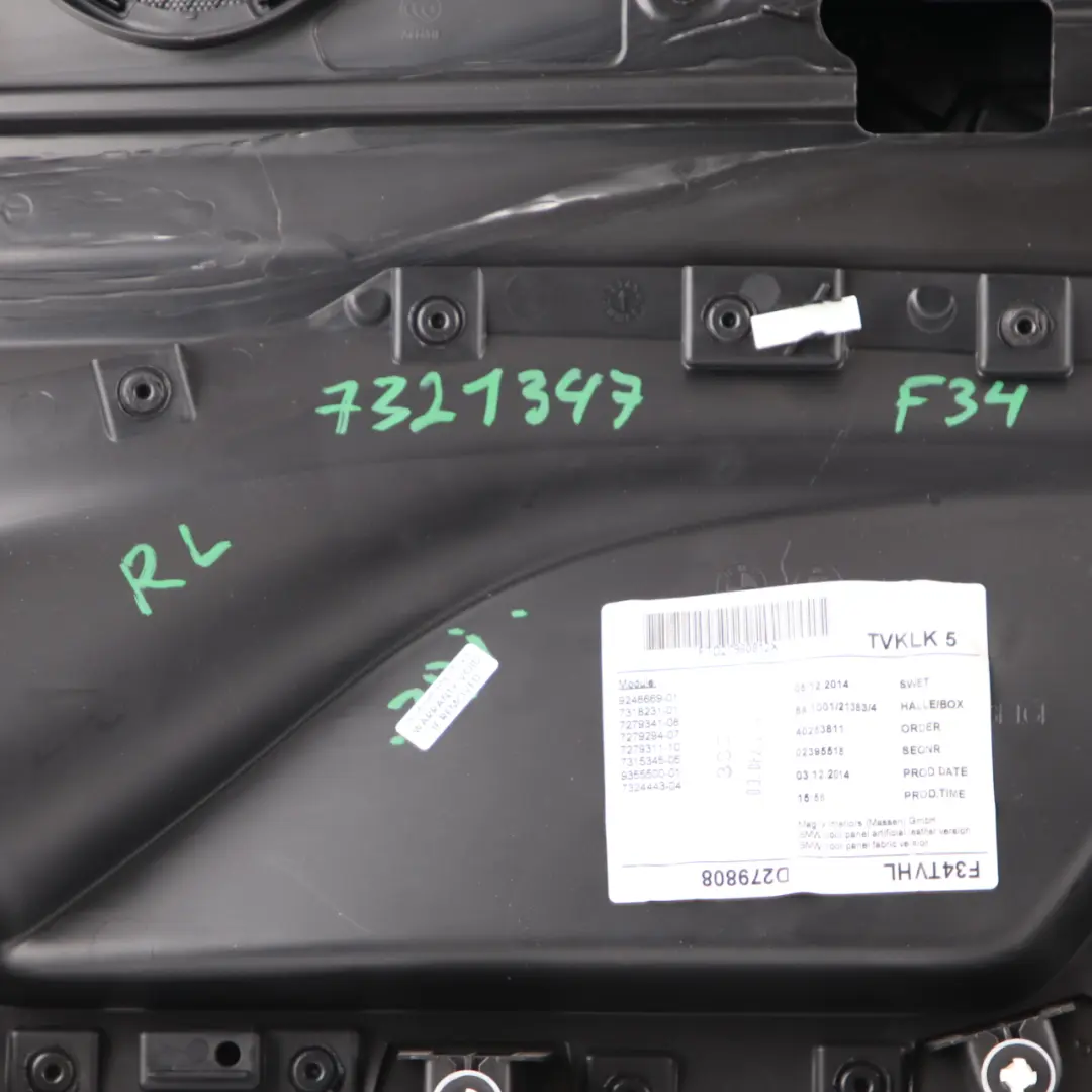 Door Card BMW F34 Rear Left N/S Door Lining Trim Cloth Fabric Anthracite Grey - SKU 7321347 - Part number 7321347