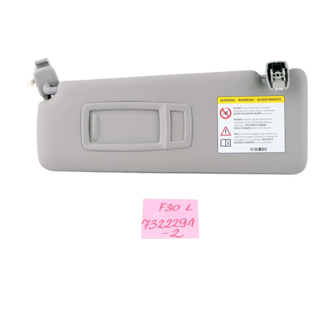 BMW F30 F31 Sun Visor Mirror Left N/S Illuminated Everestgrau Grey Leather - SKU 7322291-2 - Part number 7322291