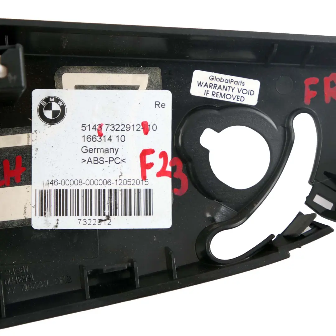 BMW 2 F23 Cabrio Rear Right O/S Side Lateral Trim Panel Upper Covering Black - SKU 7322912 - Part number 7322912