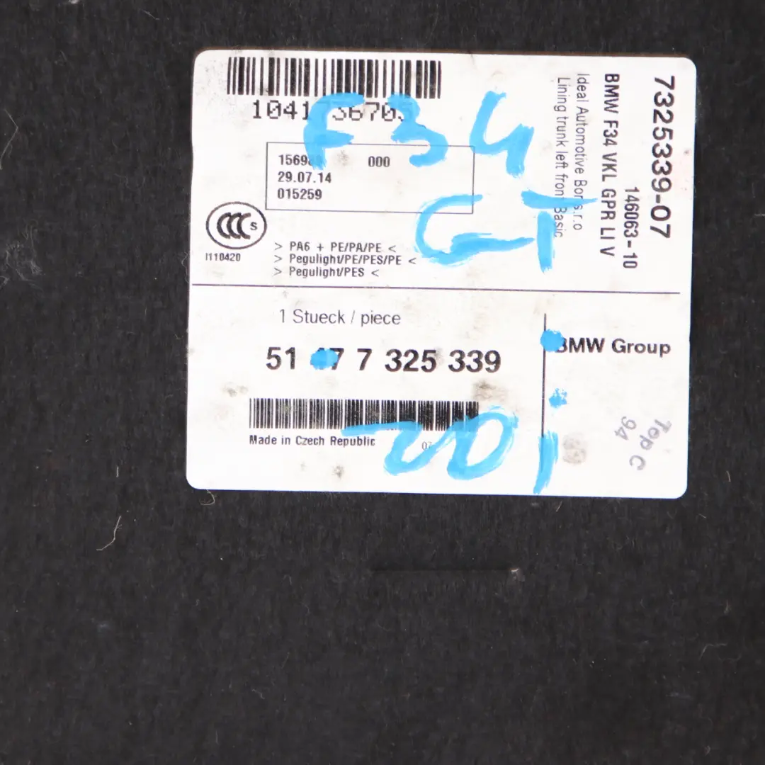  Kofferraum Verkleidung BMW F34 GT Abdeckung hinten links seitlich - SKU 7325339 - Teilenummer 7325339