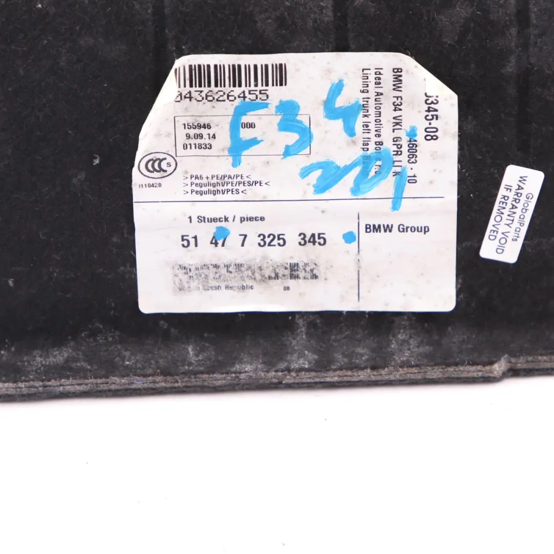 Verkleidung BMW F34 GT Kofferraum Links Seitliche Abdeckung Schwarz - SKU 7325345 - Teilenummer 7325345