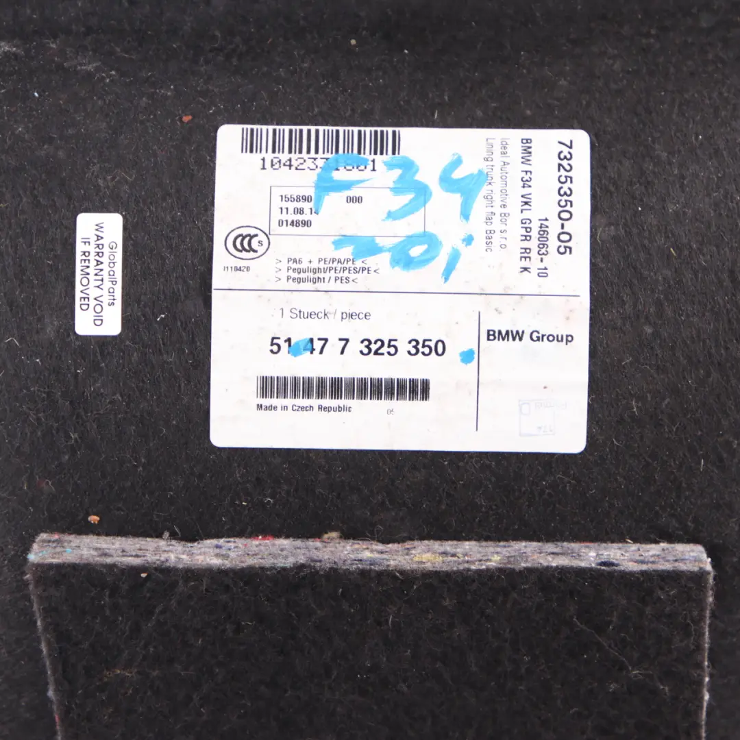  Trim Panel BMW F34 GT Boot Trunk Right O/S Lateral Covering Black - SKU 7325350 - Part number 7325350