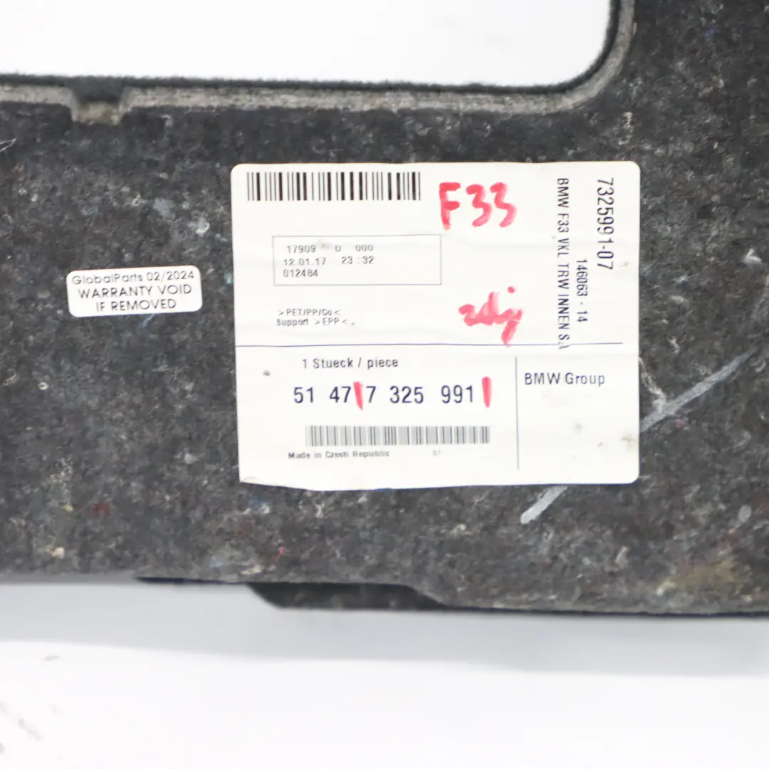 Panel Convertible Tapiceria Interior Maletero Tabique Mampara Negro para BMW F33 con número de pieza 7325991 BMW F33 Panel Convertible Tapiceria Interior Maletero Tabique Mampara Negro - SKU 7325991 - Número de pieza 7325991