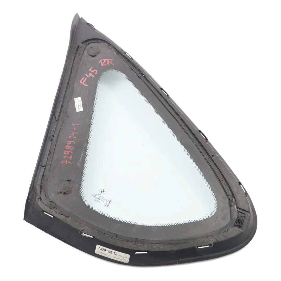 Ventana Cuarto Vidrio Lado Fijo Puerta Trasera Derecha AS2 Cromo para BMW F45 con número de pieza 7326152 BMW F45 Ventana Cuarto Vidrio Lado Fijo Puerta Trasera Derecha AS2 Cromo - SKU 7326152 - Número de pieza 7326152