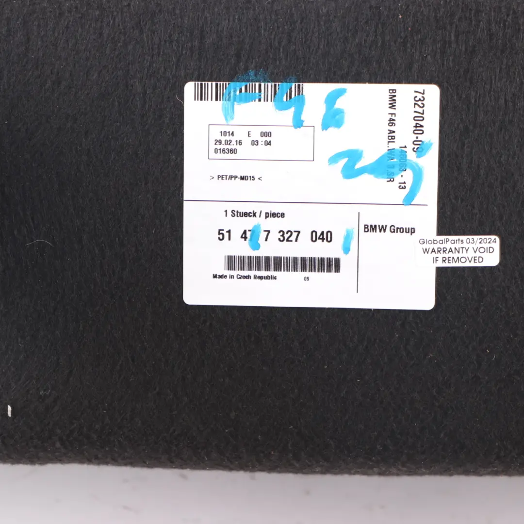 BMW F46 Boot Trunk Rear Luggage Compartment Storage Tray Trim Panel - SKU 7327040 - Part number 7327040