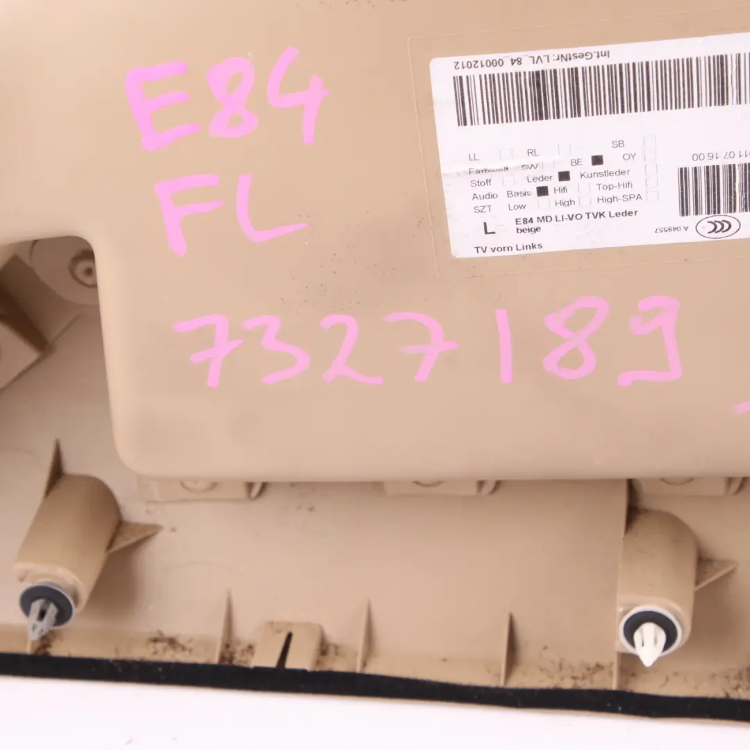 Door Card Front Left N/S Lining Trim Leather Nevada Savanna Beige to BMW X1 E84 with Part number 7327189 BMW X1 E84 Door Card Front Left N/S Lining Trim Leather Nevada Savanna Beige - SKU 7327189 - Part number 7327189