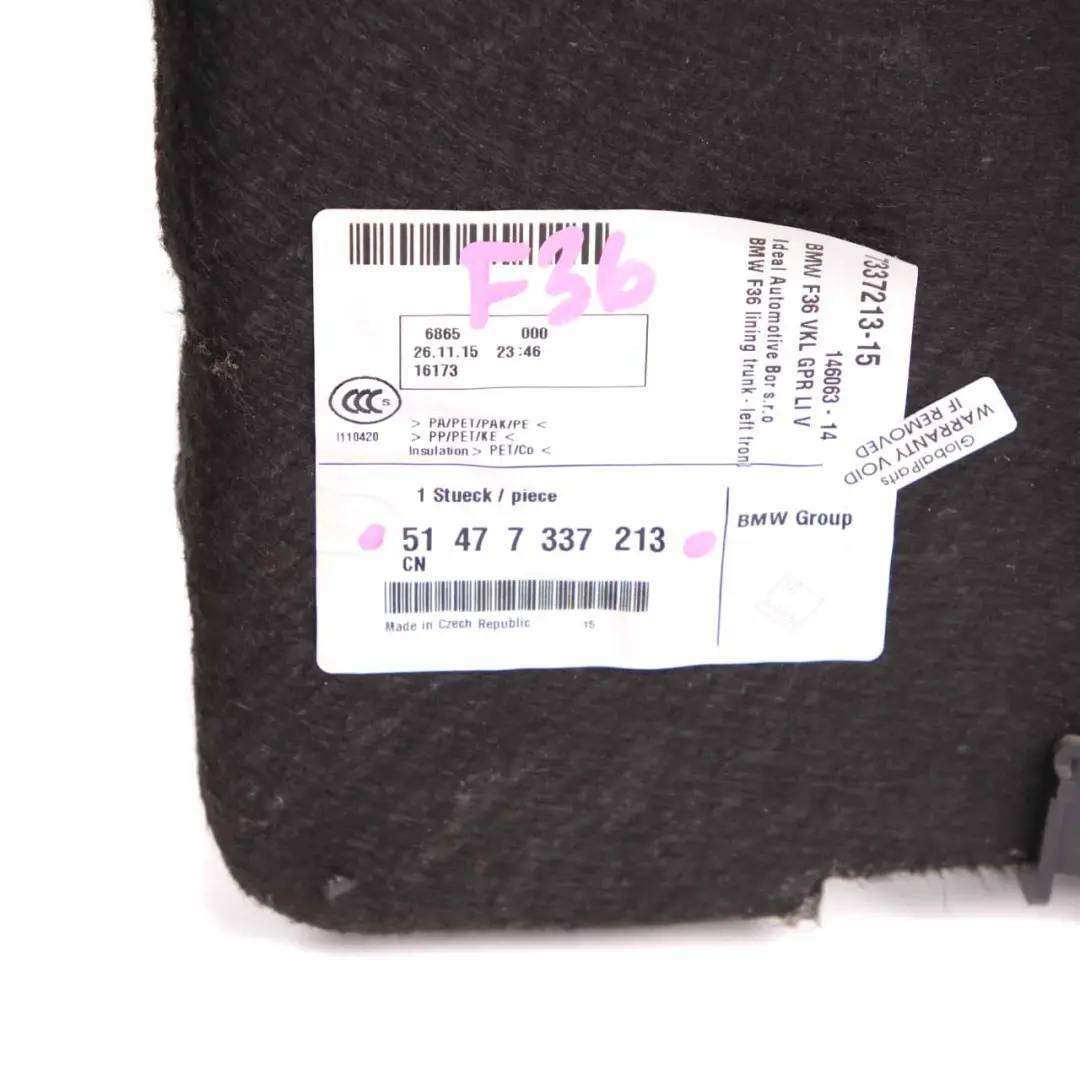  Trunk Trim BMW F36 Boot Side Cover Panel Left N/S Luggage Anthracite - SKU 7337213 - Part number 7337223