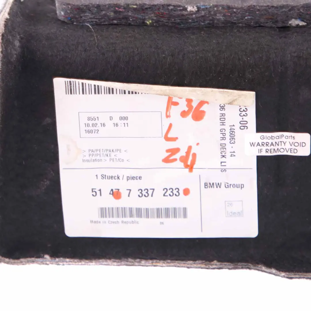 Kofferraum Seiten Verkleidung Links Anthrazit für BMW F36 mit Teilenummer 7337233 BMW F36 Kofferraum Seiten Verkleidung Links Anthrazit - SKU 7337233 - Teilenummer 7337233