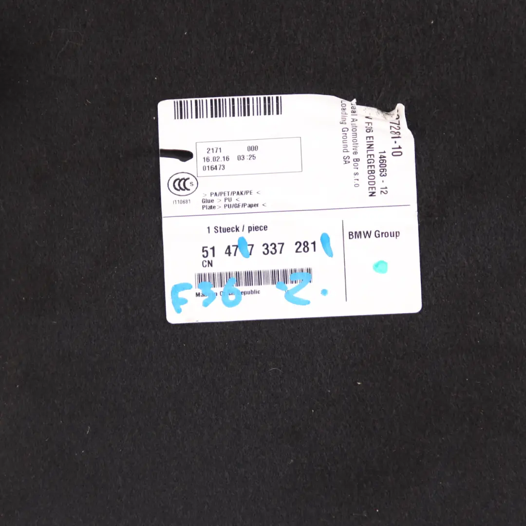 Maletero Piso Touring Alfombra Maletero Negro para BMW F36 con número de pieza 7337281 BMW F36 Maletero Piso Touring Alfombra Maletero Negro - SKU 7337281 - Número de pieza 7337281