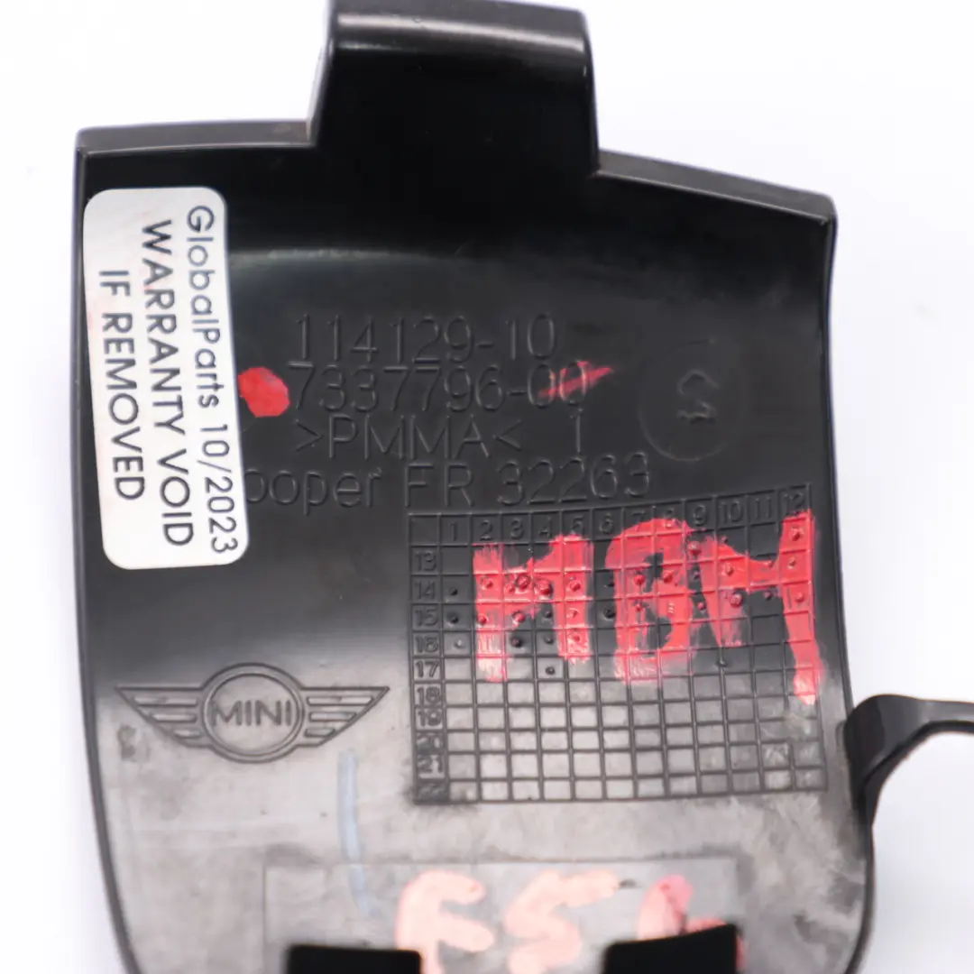 Towing Eye Cover Mini F55 F56 Front Bumper Hook Cap Midnight Black - A94 to with Part number 7337796 Towing Eye Cover Mini F55 F56 Front Bumper Hook Cap Midnight Black - A94 - SKU 7337796-MNB - Part number 7337796