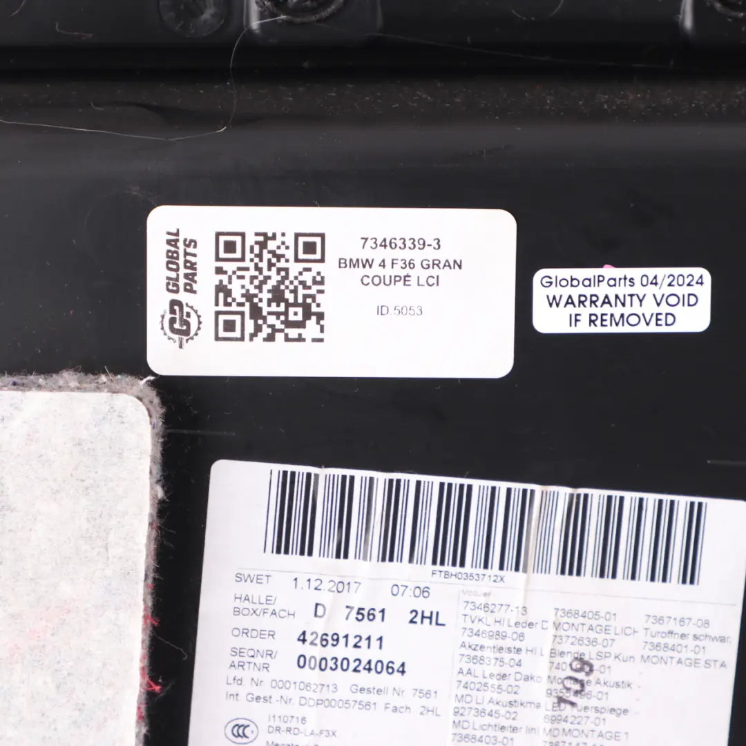 BMW F36 Door Card Trim Rear Left N/S Panelling Lining Leather Black Chrome Strip - SKU 7346339-3 - Part number 7346339