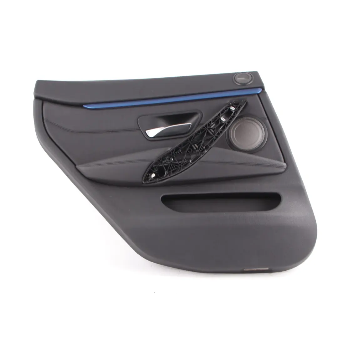 Door Card Trim Rear Left N/S Panelling Lining Leather Black Blue Strip to BMW F36 with Part number 7346339 BMW F36 Door Card Trim Rear Left N/S Panelling Lining Leather Black Blue Strip - SKU 7346339 - Part number 7346339