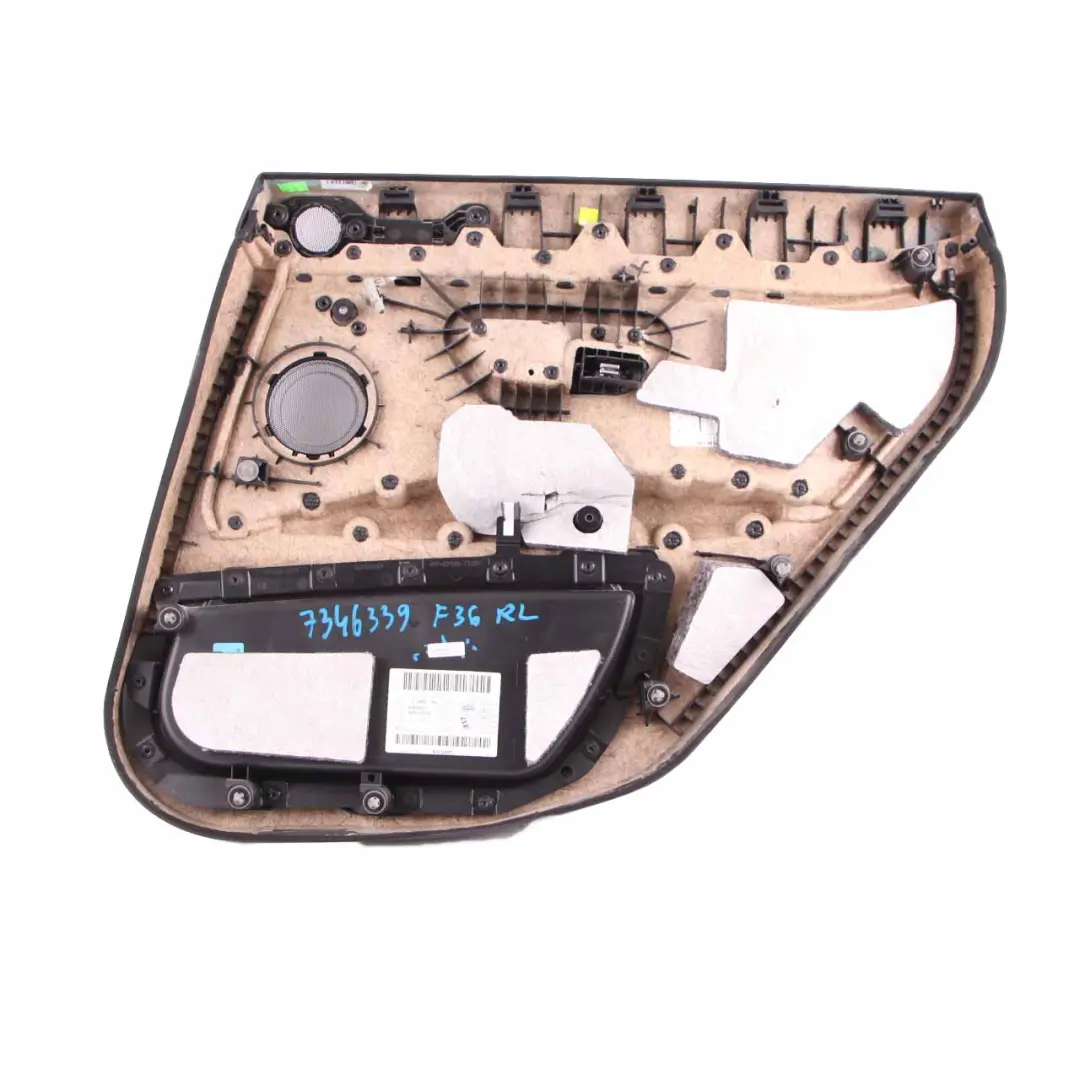 Door Card Trim Rear Left N/S Panelling Lining Leather Black Blue Strip to BMW F36 with Part number 7346339 BMW F36 Door Card Trim Rear Left N/S Panelling Lining Leather Black Blue Strip - SKU 7346339 - Part number 7346339