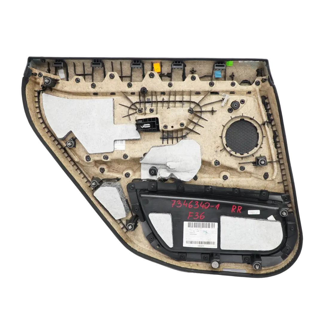 BMW F36 Boczek Drzwi Prawy Tylny Czarna Skóra Niebieska Listwa - SKU 7346340-1 - Numer Części 7346340