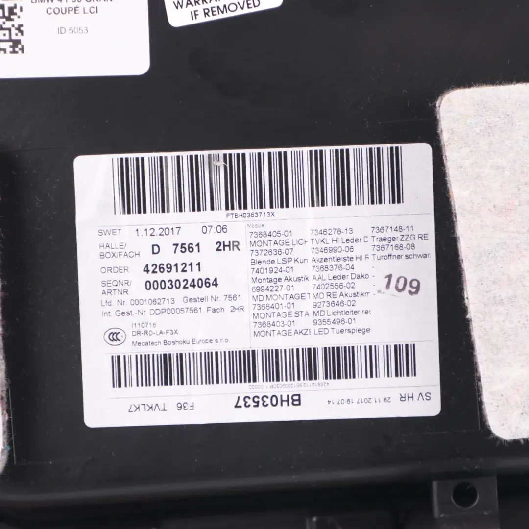 Door Card Trim Rear Right O/S Panelling Lining Leather Black Chrome to BMW F36 with Part number 7346340 BMW F36 Door Card Trim Rear Right O/S Panelling Lining Leather Black Chrome - SKU 7346340-3 - Part number 7346340