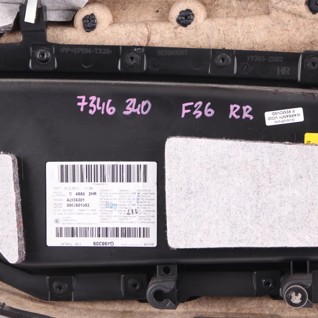BMW F36 Door Card Trim Rear Right O/S Panelling Lining Leather Black Blue - SKU 7346340 - Part number 7346340